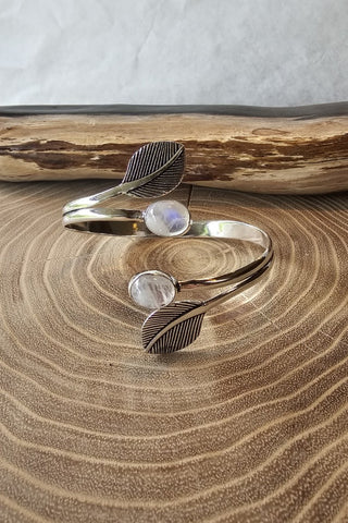 Leaves and Gems Bracelet Silverplated Brass