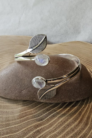 Leaves and Gems Bracelet Silverplated Brass