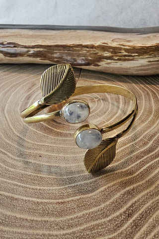 Leaves and Gems Bracelet Brass