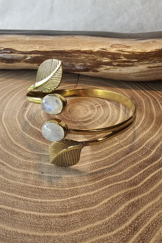 Leaves and Gems Bracelet Brass