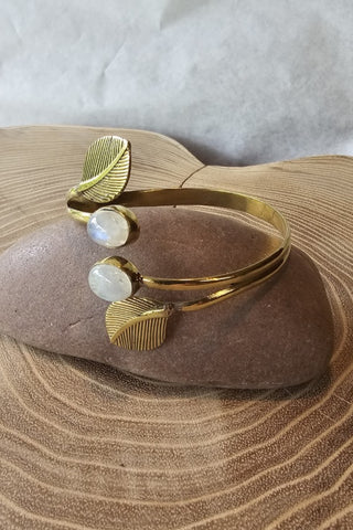 Leaves and Gems Bracelet Brass