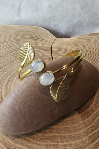 Leaves and Gems Bracelet Brass