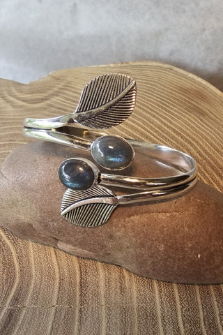 Leaves and Gems Bracelet Silverplated Brass