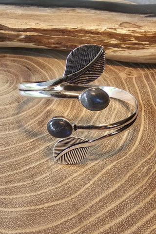 Leaves and Gems Bracelet Silverplated Brass