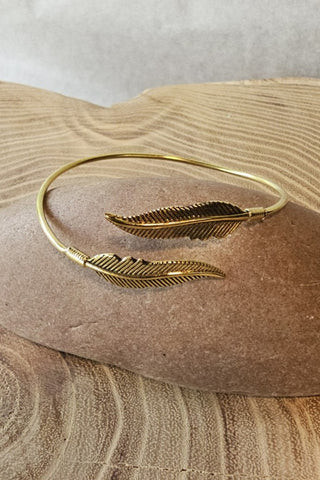 Double Feathers Bracelet Brass