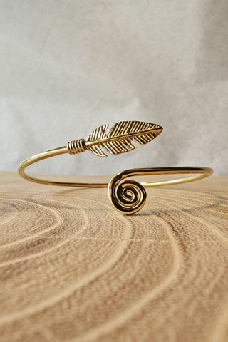 Feather and Spiral Bracelet Brass