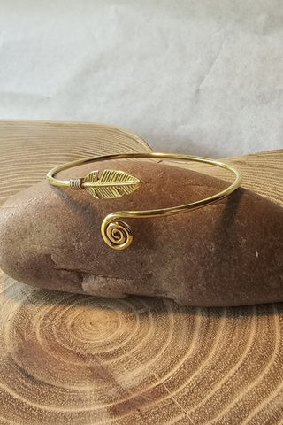 Feather and Spiral Bracelet Brass