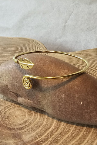 Feather and Spiral Bracelet Brass