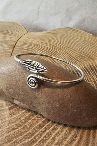 Feather and Spiral Bracelet Silverplated Brass