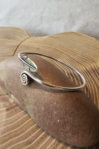Feather and Spiral Bracelet Silverplated Brass