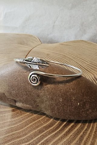 Feather and Spiral Bracelet Silverplated Brass