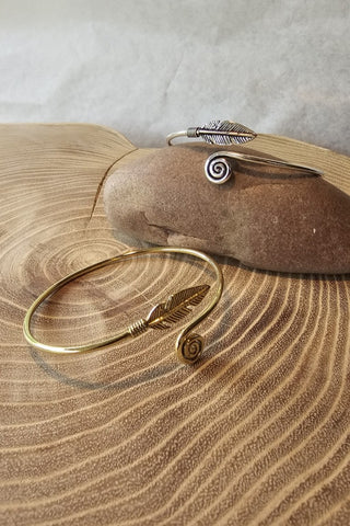 Feather and Spiral Bracelet Brass