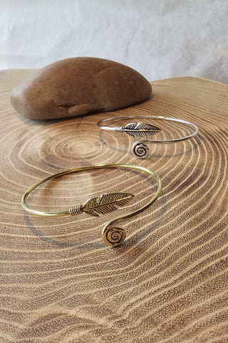 Feather and Spiral Bracelet Silverplated Brass