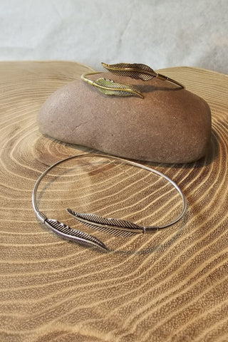 Double Feathers Bracelet Silverplated Brass