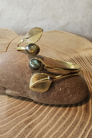 Leaves and Gems Bracelet Brass