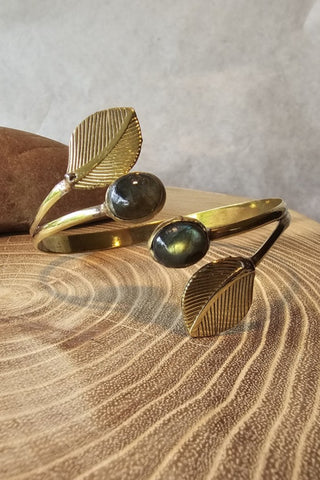 Leaves and Gems Bracelet Brass