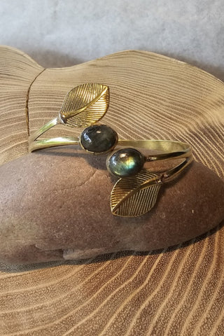 Leaves and Gems Bracelet Brass