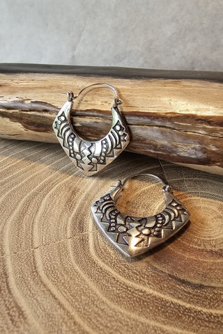Aztec Earrings Silverplated Brass