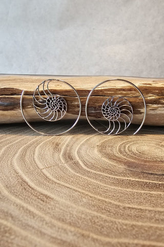 Ammonite Earrings Silverplated Brass