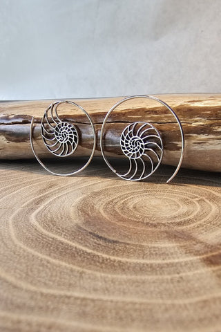 Ammonite Earrings Silverplated Brass