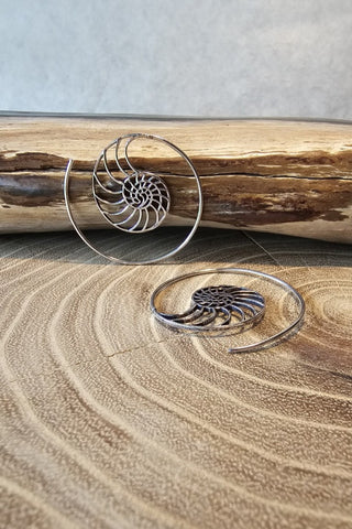 Ammonite Earrings Silverplated Brass
