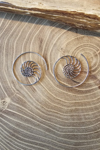 Ammonite Earrings Silverplated Brass
