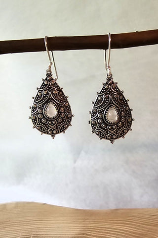 Flower Drops Earrings Silverplated Brass