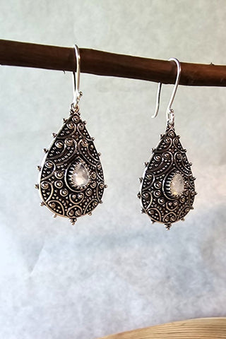 Flower Drops Earrings Silverplated Brass