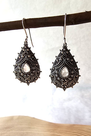 Flower Drops Earrings Silverplated Brass