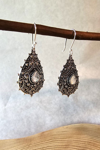 Flower Drops Earrings Silverplated Brass