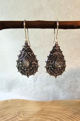 Flower Drops Earrings Silverplated Brass