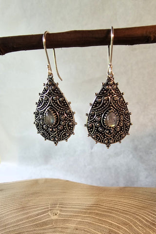 Flower Drops Earrings Silverplated Brass