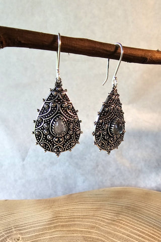 Flower Drops Earrings Silverplated Brass