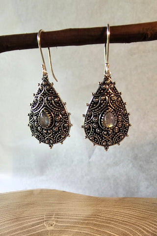 Flower Drops Earrings Silverplated Brass