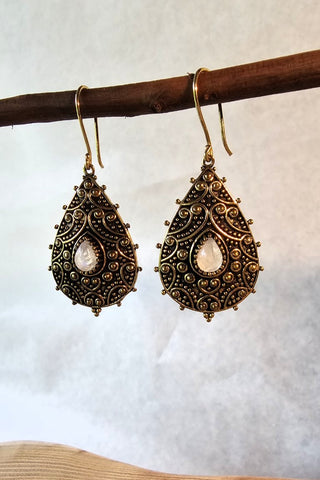 Flower Drops Earrings Brass