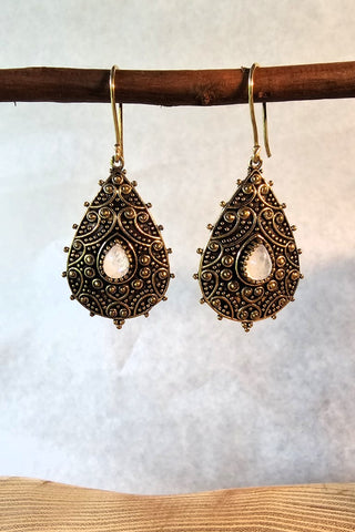 Flower Drops Earrings Brass