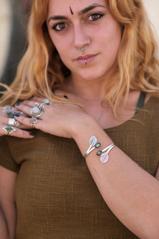 Leaves and Gems Bracelet Silverplated Brass