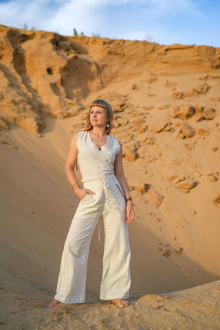 Solstice Lace-Up Top Natural