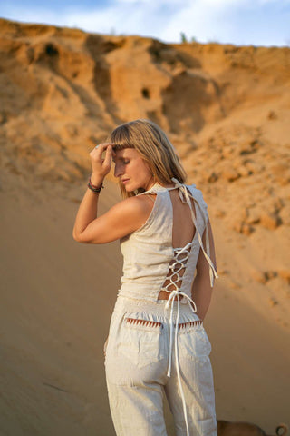 Solstice Lace-Up Top Natural