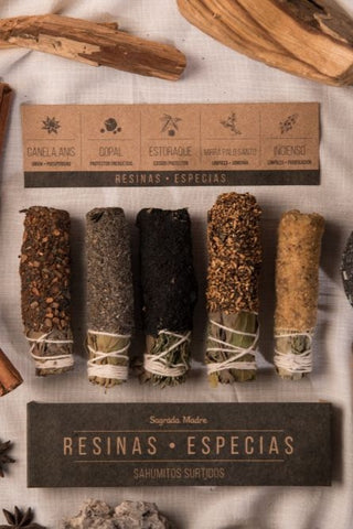 Sahumitos Smudge Sticks assortment Resins & Spices box of 5