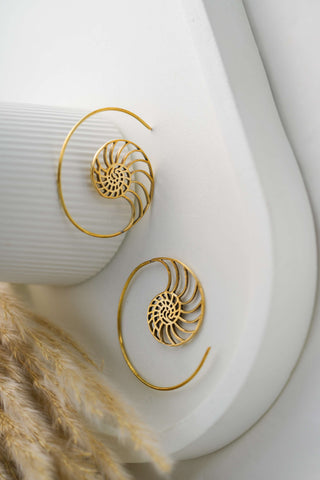 Ammonite Earrings Brass