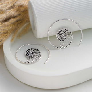 Ammonite Earrings Silverplated Brass