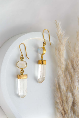Crystal Drop Earrings Brass