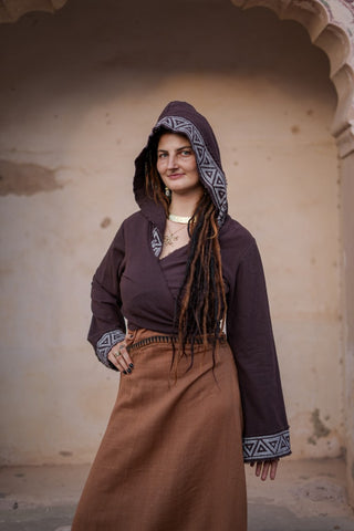 Raw Cotton Wrap Top Dark Brown