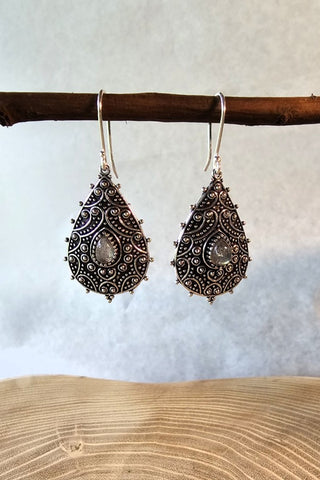 Flower Drops Earrings Silverplated Brass