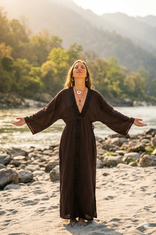 Hikari Kimono Dress Dark Brown
