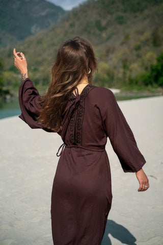 Hikari Kimono Dress Dark Brown